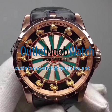 Replica Roger Dubuis Excalibur Knights Of The Round Table Limited Edition RDDBEX0398 N Rose Gold Green & White Dial M6T15