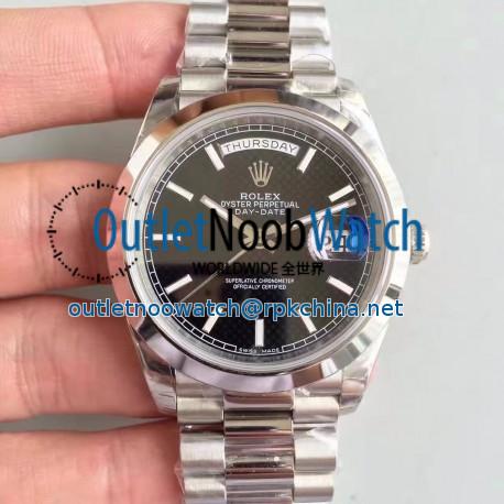 Replica Rolex Day-Date 40 228206 2018 EW Stainless Steel Black Diagonal Dial Swiss 3255