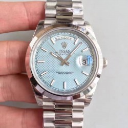 Replica Rolex Day-Date 40 228206 2018 EW Stainless Steel Blue Diagonal Dial Swiss 3255