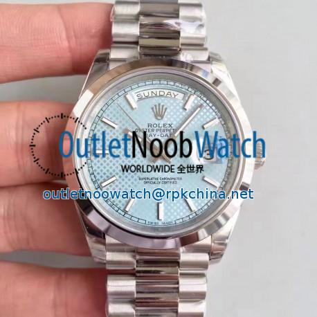 Replica Rolex Day-Date 40 228206 2018 EW Stainless Steel Blue Diagonal Dial Swiss 3255