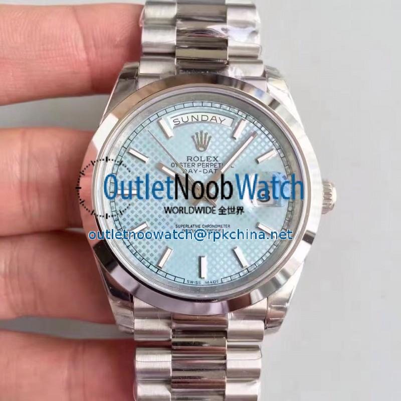 Replica Rolex Day-Date 40 228206 2018 EW Stainless Steel Blue Diagonal Dial Swiss 3255