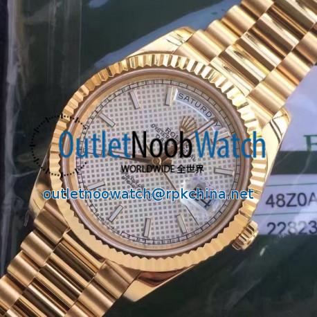 Replica Rolex Day-Date 40 228235 2018 EW Yellow Gold Silver Diagonal Dial Swiss 3255