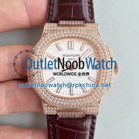 Replica Patek Philippe Nautilus Jumbo 5719/1G-001 2018 N Rose Gold & Diamonds White Dial Swiss 324SC