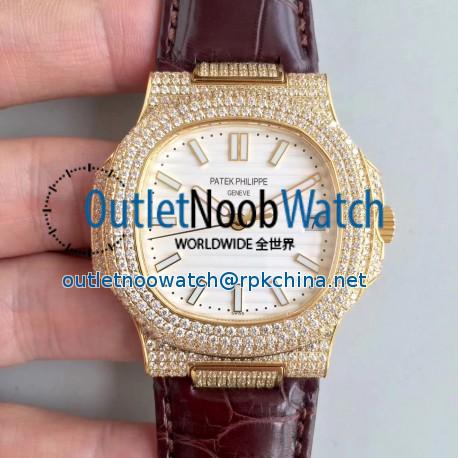 Replica Patek Philippe Nautilus Jumbo 5719/1G-001 2018 N Yellow Gold & Diamonds White Dial Swiss 324SC