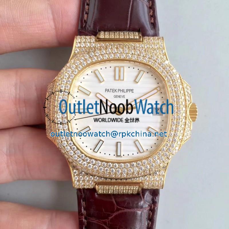 Replica Patek Philippe Nautilus Jumbo 5719/1G-001 2018 N Yellow Gold & Diamonds White Dial Swiss 324SC