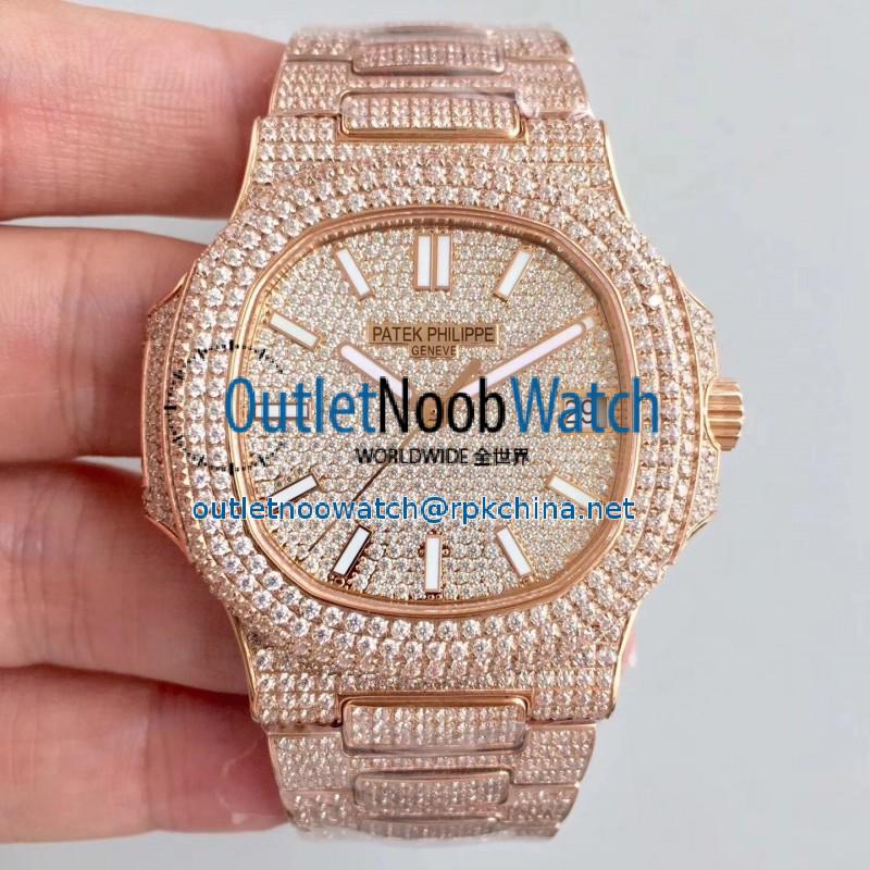 Replica Patek Philippe Nautilus Jumbo 5719/10G-010 2018 N Rose Gold & Diamonds Diamond Dial Swiss 324SC