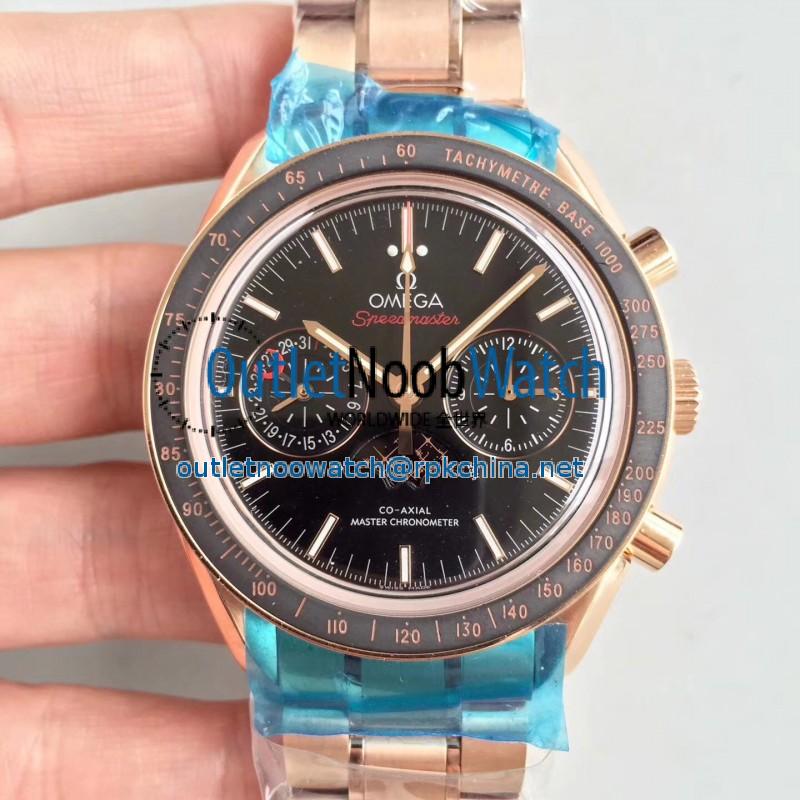 Replica Omega Speedmaster Moonwatch Moonphase Chronograph 304.63.44.52.01.001 BF Rose Gold Black Dial Swiss 9301