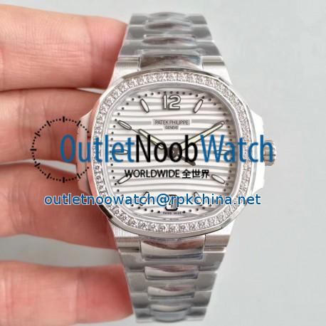 Replica Patek Philippe Nautilus Ladies 7018/1A-001 PF Stainless Steel & Diamonds White Dial Swiss 324 S C