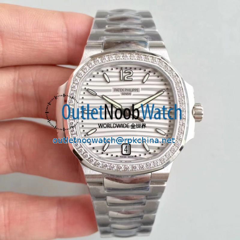 Replica Patek Philippe Nautilus Ladies 7018/1A-001 PF Stainless Steel & Diamonds White Dial Swiss 324 S C