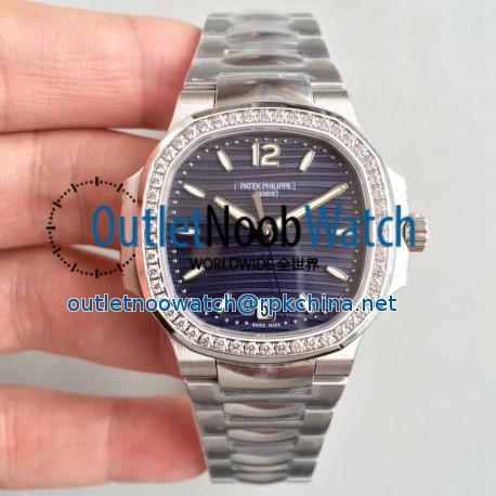 Replica Patek Philippe Nautilus Ladies 7018/1A-010 PF Stainless Steel & Diamonds Blue Dial Swiss 324 S C