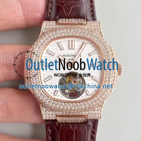 Replica Patek Philippe Nautilus Jumbo 5711 2018 N Rose Gold & Diamonds White Dial Swiss Tourbillon