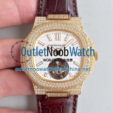 Replica Patek Philippe Nautilus Jumbo 5711 2018 N Yellow Gold & Diamonds White Dial Swiss Tourbillon