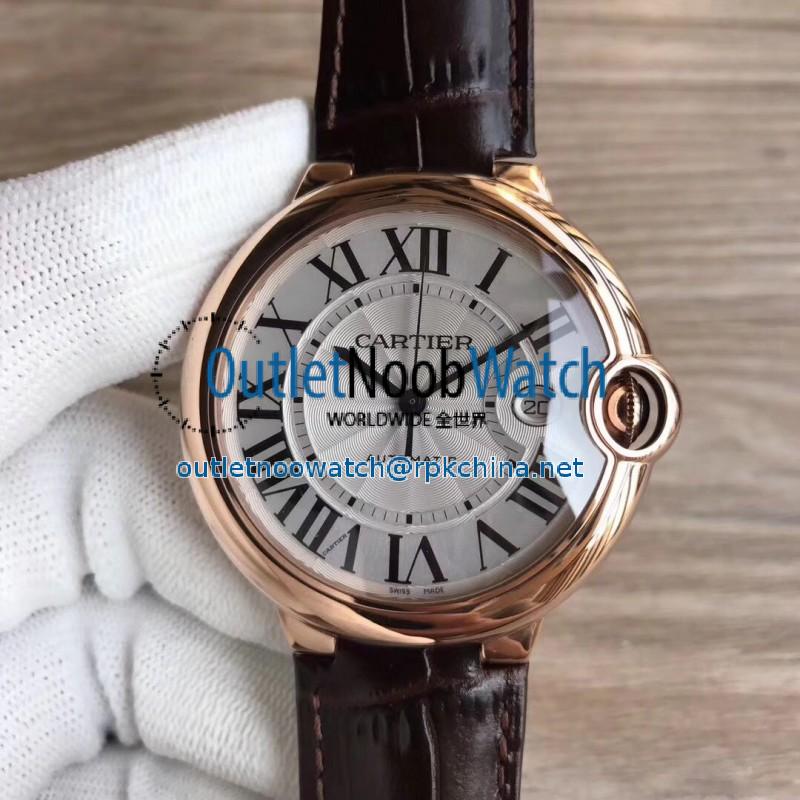 Replica Ballon Bleu De Cartier 42MM WGBB0017 3A 18K Rose Gold Wrapped Silver Dial Swiss 2824-2