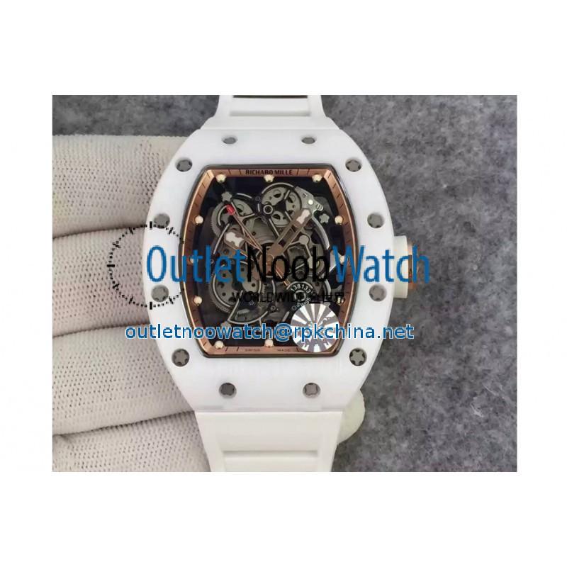 Replica Richard Mille RM55 White Ceramic Rose Gold Skeleton Dial M8215