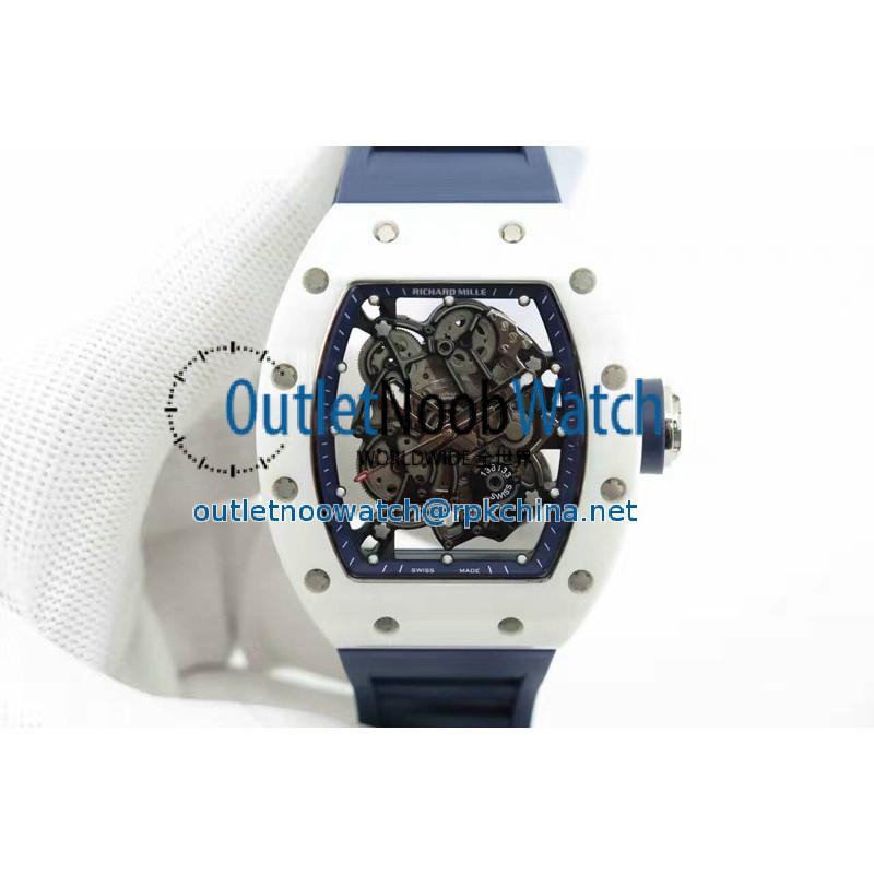 Replica Richard Mille RM55 White Ceramic Blue Skeleton Dial M8215