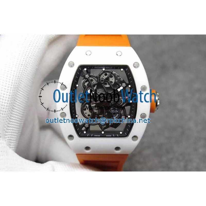 Replica Richard Mille RM55 White Ceramic Black Skeleton Dial M8215