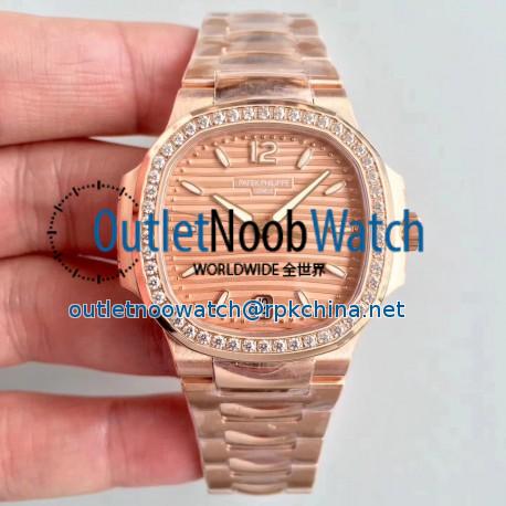 Replica Patek Philippe Ladies Nautilus 7118/1200R PF Rose Gold & Diamonds Rose Gold Dial Swiss 324SC