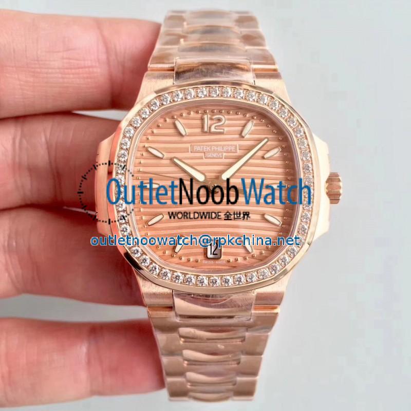 Replica Patek Philippe Ladies Nautilus 7118/1200R PF Rose Gold & Diamonds Rose Gold Dial Swiss 324SC