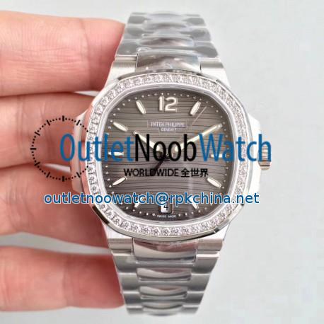 Replica Patek Philippe Nautilus Ladies 7018/1A-011 PF Stainless Steel & Diamonds Anthracite Dial Swiss 324SC