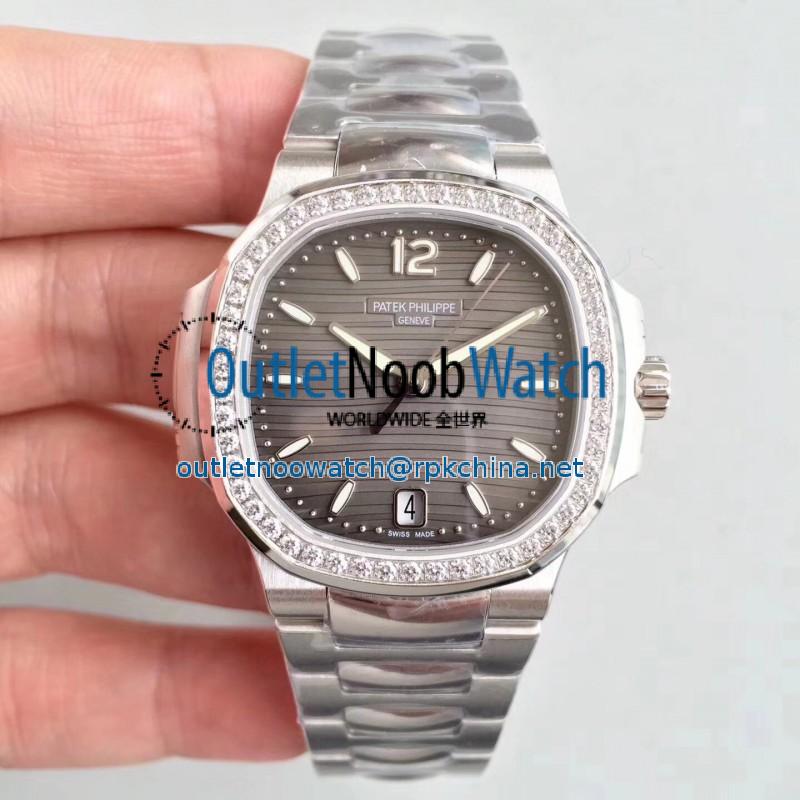 Replica Patek Philippe Nautilus Ladies 7018/1A-011 PF Stainless Steel & Diamonds Anthracite Dial Swiss 324SC