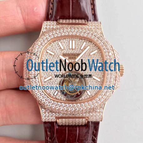 Replica Patek Philippe Nautilus Jumbo 5711 R8 Rose Gold & Diamonds Diamond Dial Swiss Tourbillon