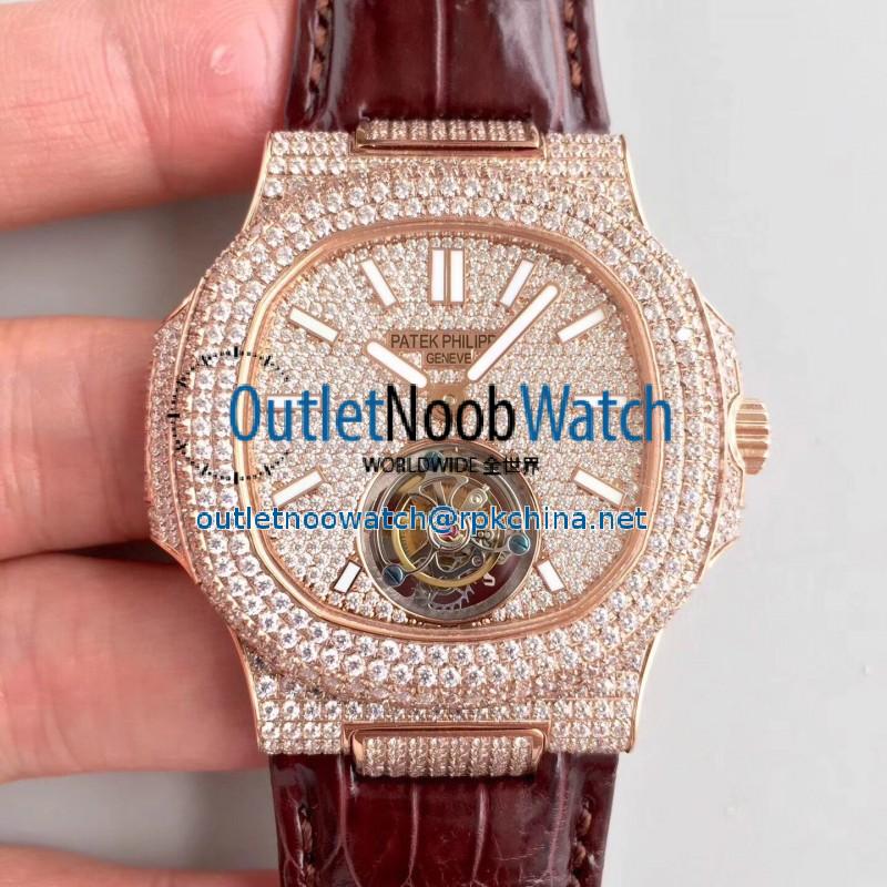 Replica Patek Philippe Nautilus Jumbo 5711 R8 Rose Gold & Diamonds Diamond Dial Swiss Tourbillon