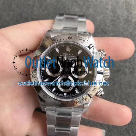 Replica Rolex Daytona Cosmograph 116520 N Stainless Steel Black Dial Swiss 7750 Run 6@SEC