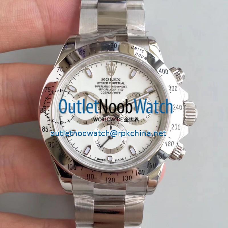 Replica Rolex Daytona Cosmograph 116520 AR Stainless Steel 904L White Dial Swiss 4130 Run 6@SEC