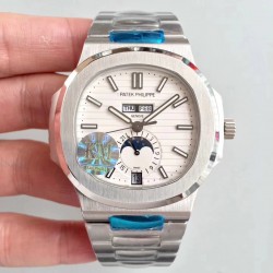 Replica Patek Philippe Nautilus Annual Calendar Moonphase 5726/1A-010 KM V2 Stainless Steel White Dial Swiss 324 S QA LU 24H/303