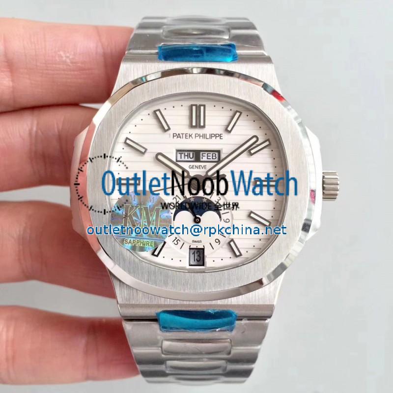 Replica Patek Philippe Nautilus Annual Calendar Moonphase 5726/1A-010 KM V2 Stainless Steel White Dial Swiss 324 S QA LU 24H/303