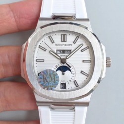 Replica Patek Philippe Nautilus Annual Calendar Moonphase 5726A KM V2 Stainless Steel White Dial Swiss 324 S QA LU 24H/303