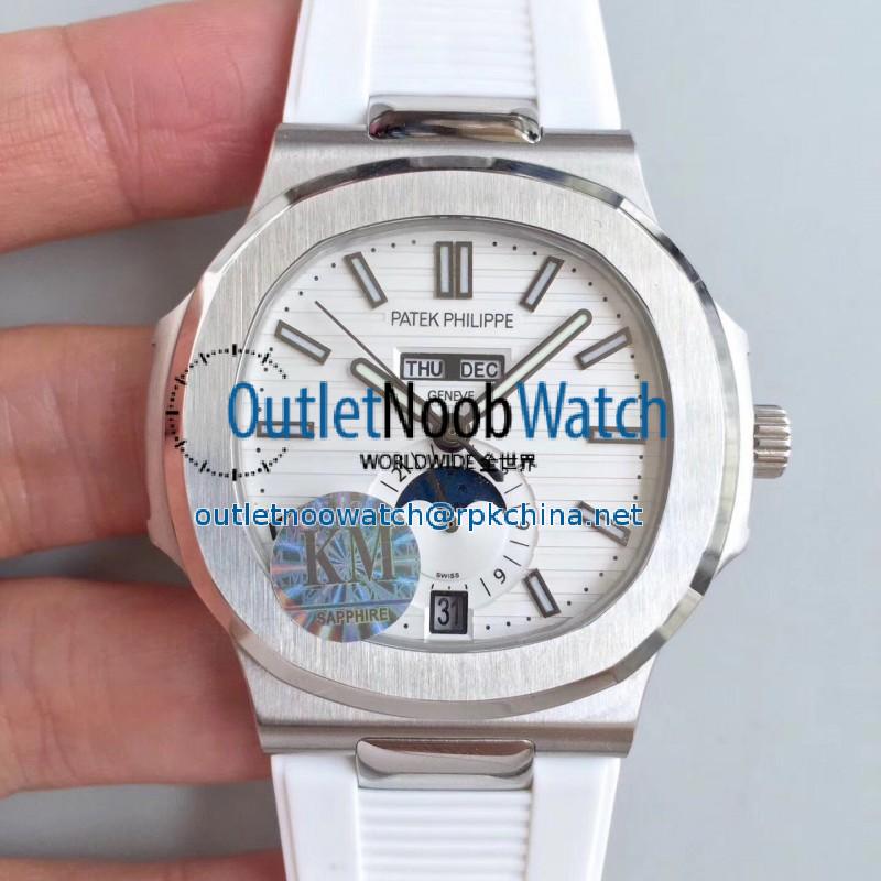 Replica Patek Philippe Nautilus Annual Calendar Moonphase 5726A KM V2 Stainless Steel White Dial Swiss 324 S QA LU 24H/303