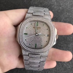 Replica Patek Philippe Nautilus Jumbo 5719/10G-010 KM Stainless Steel & Diamonds Diamond Dial Swiss 324SC