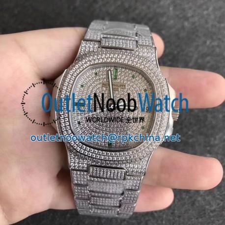 Replica Patek Philippe Nautilus Jumbo 5719/10G-010 KM Stainless Steel & Diamonds Diamond Dial Swiss 324SC