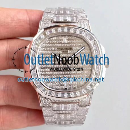 Replica Patek Philippe Nautilus Jumbo 5719/10G-010 DM Stainless Steel & Diamonds Diamond Dial Swiss 324SC