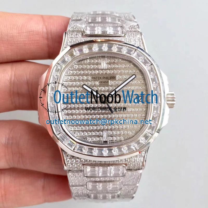 Replica Patek Philippe Nautilus Jumbo 5719/10G-010 DM Stainless Steel & Diamonds Diamond Dial Swiss 324SC