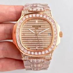 Replica Patek Philippe Nautilus Jumbo 5719/10G-010 DM Rose Gold & Diamonds Diamond Dial Swiss 324SC