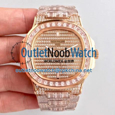 Replica Patek Philippe Nautilus Jumbo 5719/10G-010 DM Rose Gold & Diamonds Diamond Dial Swiss 324SC