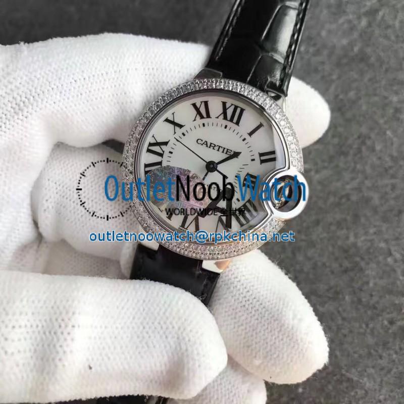 Replica Ballon Bleu De Cartier Ladies 33MM W6920085 V6 Stainless Steel & Diamonds White Dial Swiss 2824-2