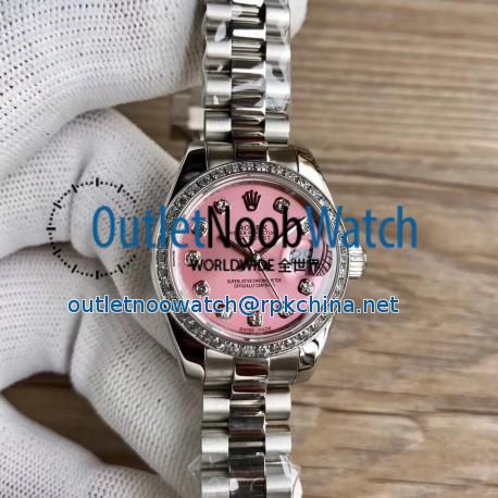 Replica Rolex Lady Datejust 28 279384RBR 28MM WF Stainless Steel & Diamonds Pink Mother Of Pearl Dial Swiss 2671