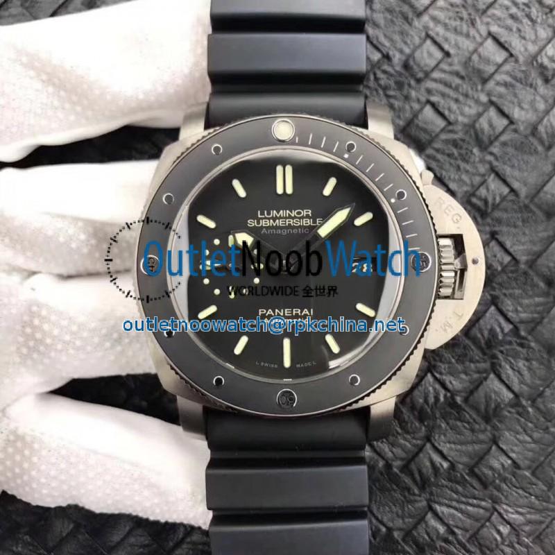 Replica Panerai Luminor Submersible 1950 Amagnetic 3 Days PAM389 VS V2 Titanium Black Dial Swiss P9000