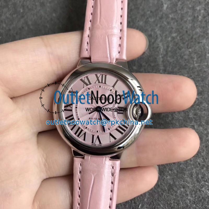 Replica Ballon Bleu De Cartier Ladies 33MM WSBB0002 CR Stainless Steel Pink Dial Swiss Calibre 076