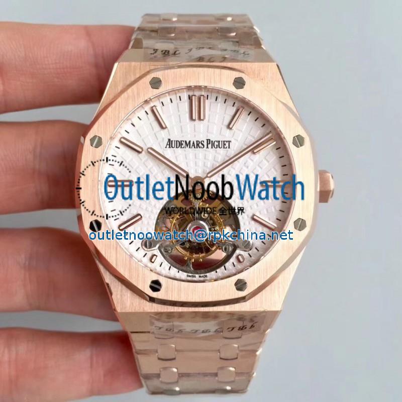 Replica Audemars Piguet Royal Oak Tourbillon Extra Thin 26522 R8 Rose Gold White Dial Swiss 2924