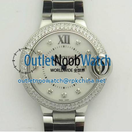 Replica Ballon Bleu De Cartier Ladies 33MM V6 Stainless Steel & Diamond Mother Of Pearl Dial Swiss Ronda Quartz