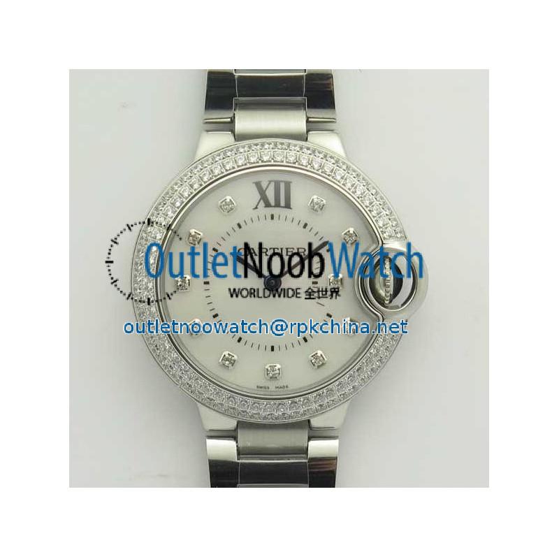 Replica Ballon Bleu De Cartier Ladies 33MM V6 Stainless Steel & Diamond Mother Of Pearl Dial Swiss Ronda Quartz