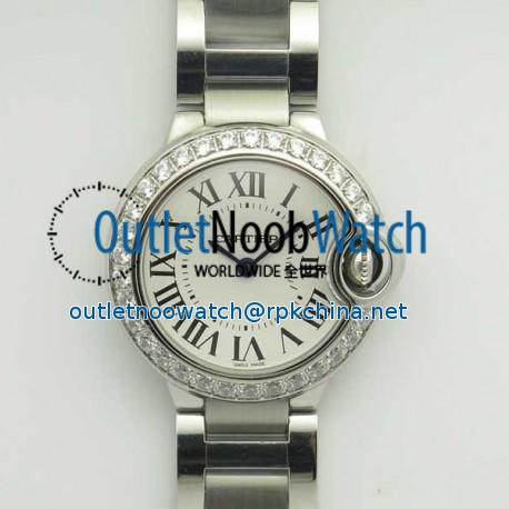 Replica Ballon Bleu De Cartier Ladies 28MM W4BB0015 V6 Stainless Steel & Diamond White Dial Swiss Ronda Quartz