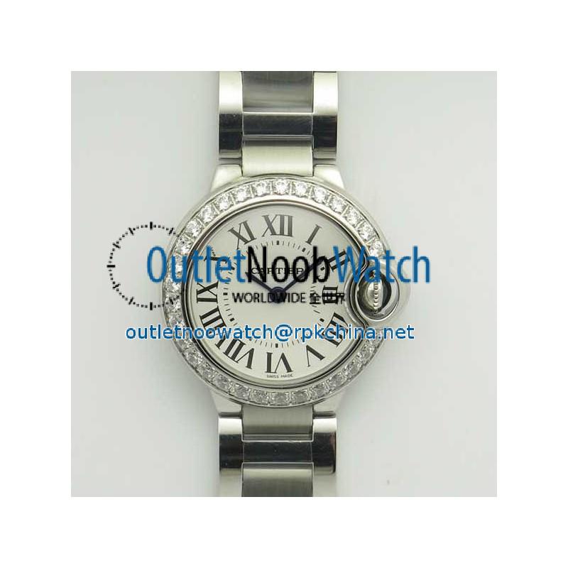 Replica Ballon Bleu De Cartier Ladies 28MM W4BB0015 V6 Stainless Steel & Diamond White Dial Swiss Ronda Quartz