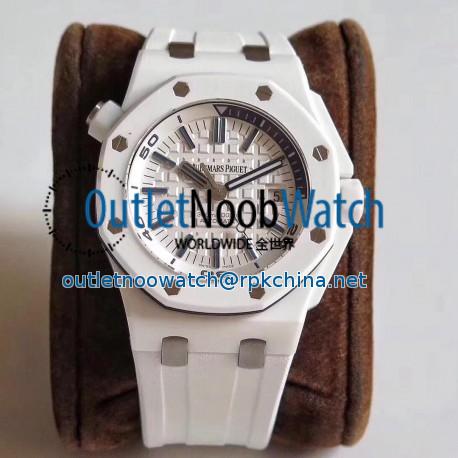 Replica Audemars Piguet Royal Oak Offshore Diver 15707 JF V2 White Ceramic White Dial Swiss 3120