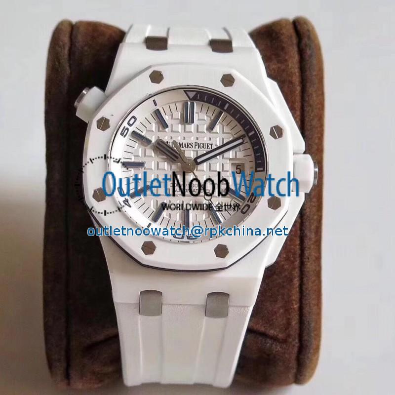 Replica Audemars Piguet Royal Oak Offshore Diver 15707 JF V2 White Ceramic White Dial Swiss 3120