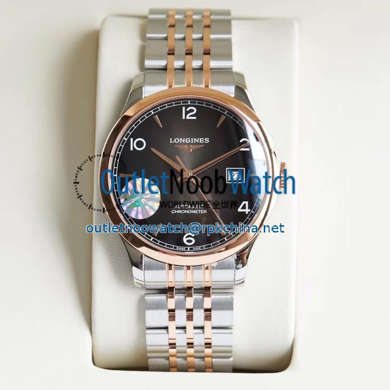 Replica Longines Record L2.821.4.56.6 AF Stainless Steel & Rose Gold Black Dial Swiss L888.4